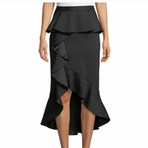 Alice + Olivia Black Alessandra Ruffled Peplum Hi-Low Skirt SIZE 2 - Picture 2 of 14